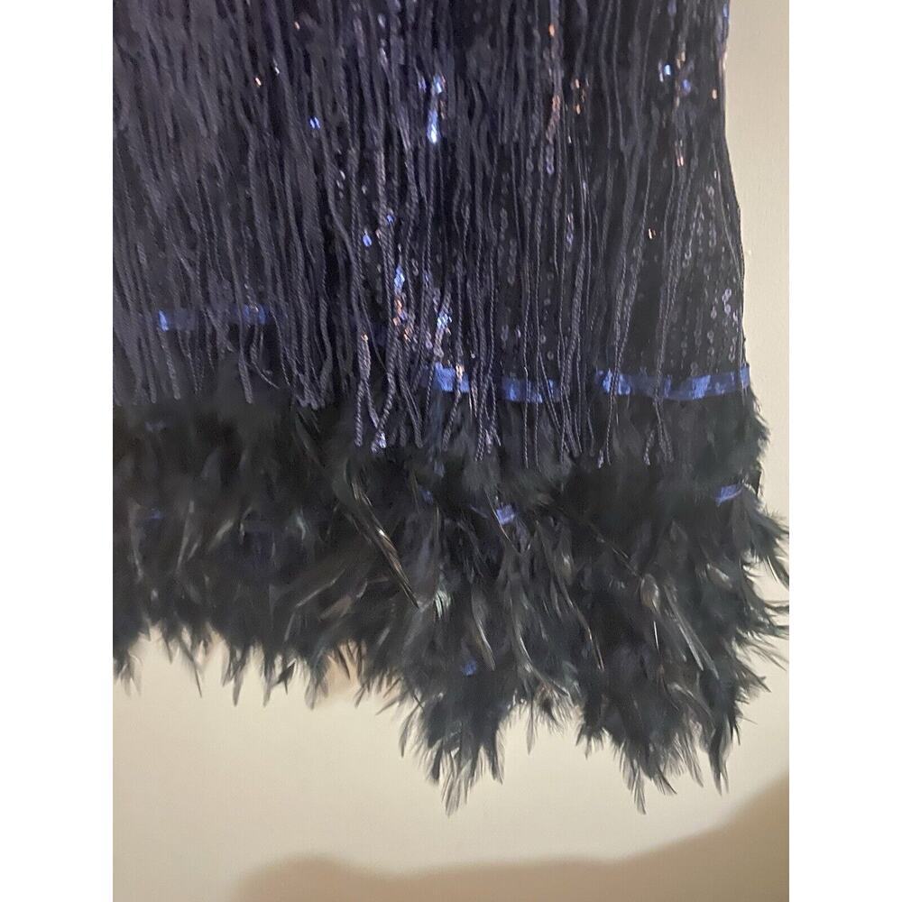 Navy‎ Blue Sequin Fringe Feather Mini Dress Party Cocktail Flapper Style - Picture 3 of 12